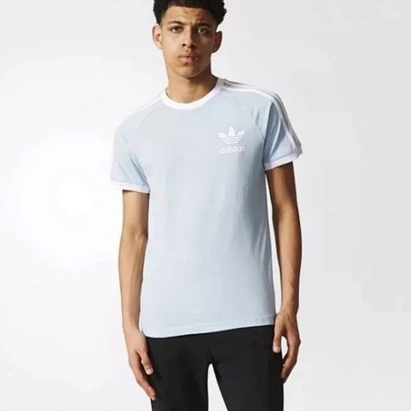 Light Blue Striped Adidas T-Shirt - Picture 2 of 5